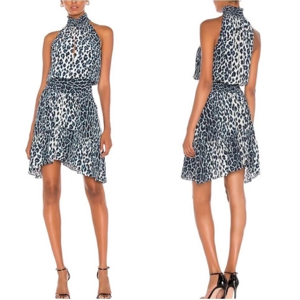 🆕🔥 $495 A.L.C. Cody Silk Halter Leopard-Print Dress Cream Blue 2